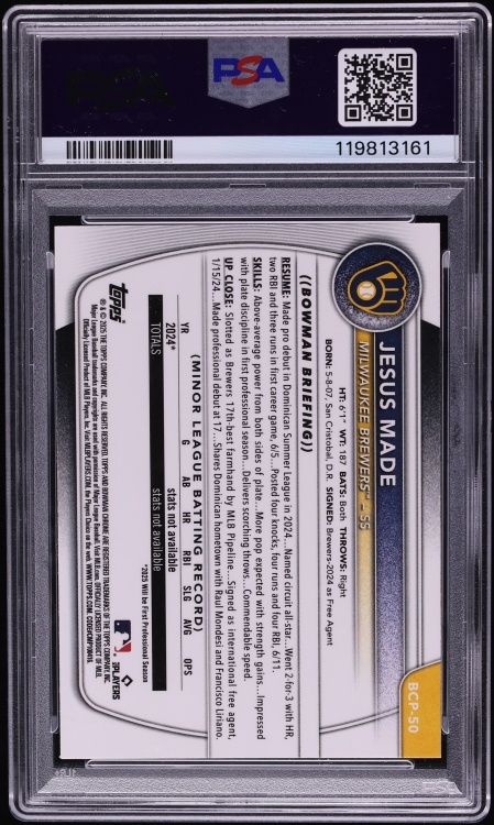 2025 Bowman Chrome Sapphire Jesus Made PROSPECT #BCP-50 PSA 10 GEM MINT