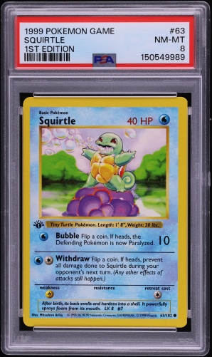 1999 Pokemon Base Set Shadowless 1st Edition Squirtle #63 PSA 8 NM-MT