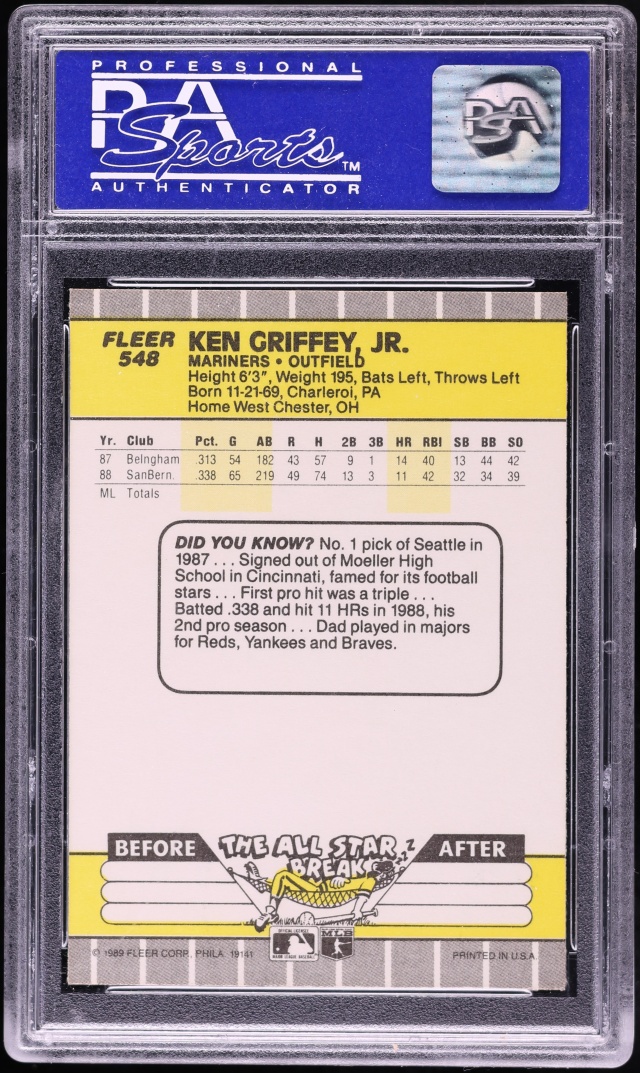 1989 Fleer Ken Griffey Jr. ROOKIE #548 PSA 9 MINT