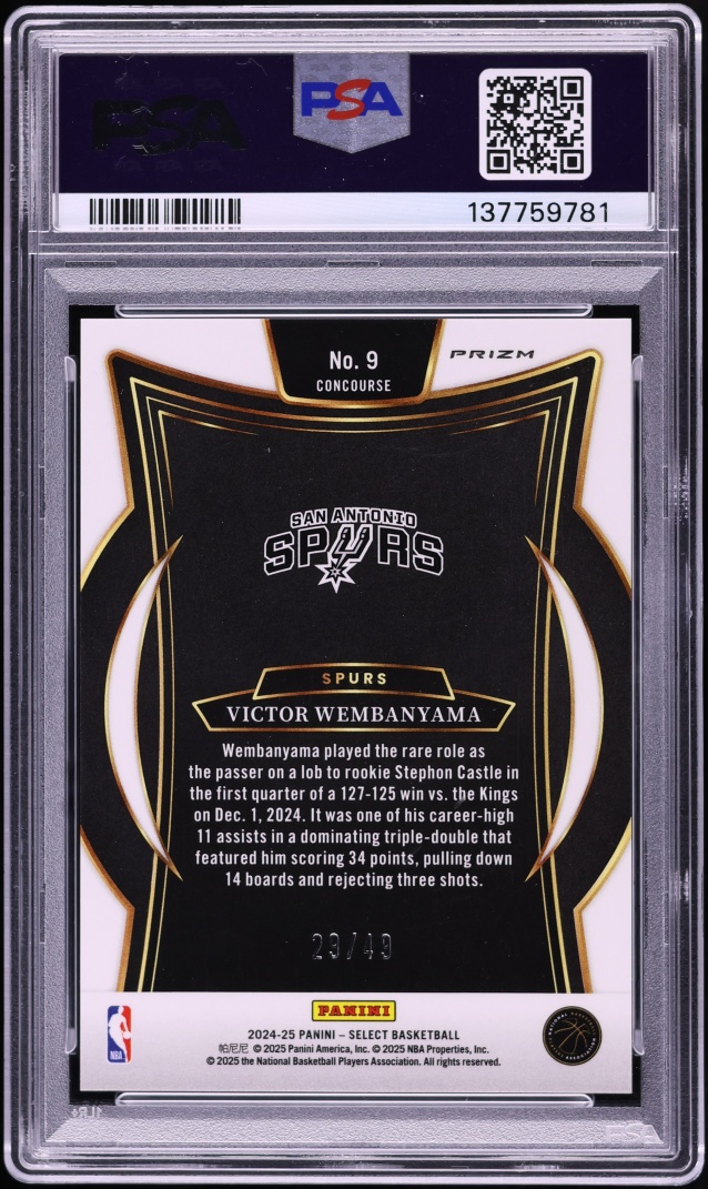 2024 Select Concourse Red Disco Prizm Victor Wembanyama /49 #9 PSA 10 GEM MINT
