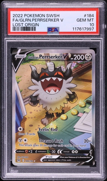 2022 Pokemon Sword & Shield Lost Origin Alt Art Galarian Perrserker V #184 PSA 10 GEM MINT