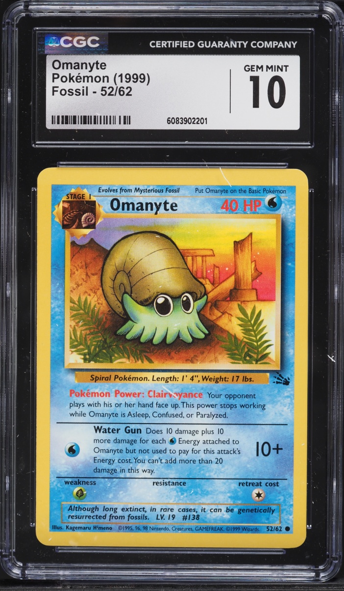 1999 Pokemon Fossil Omanyte #52 CGC 10 GEM MINT graded card