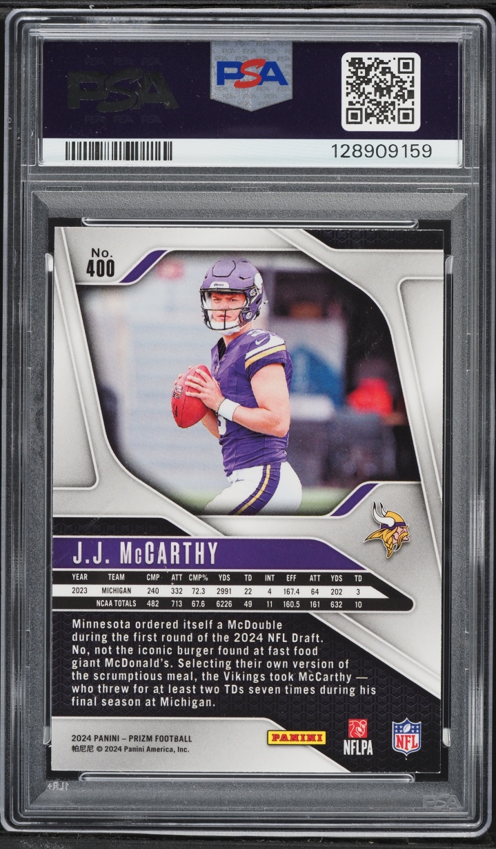 2024 Panini Prizm J.J. McCarthy ROOKIE #400 PSA 9 MINT