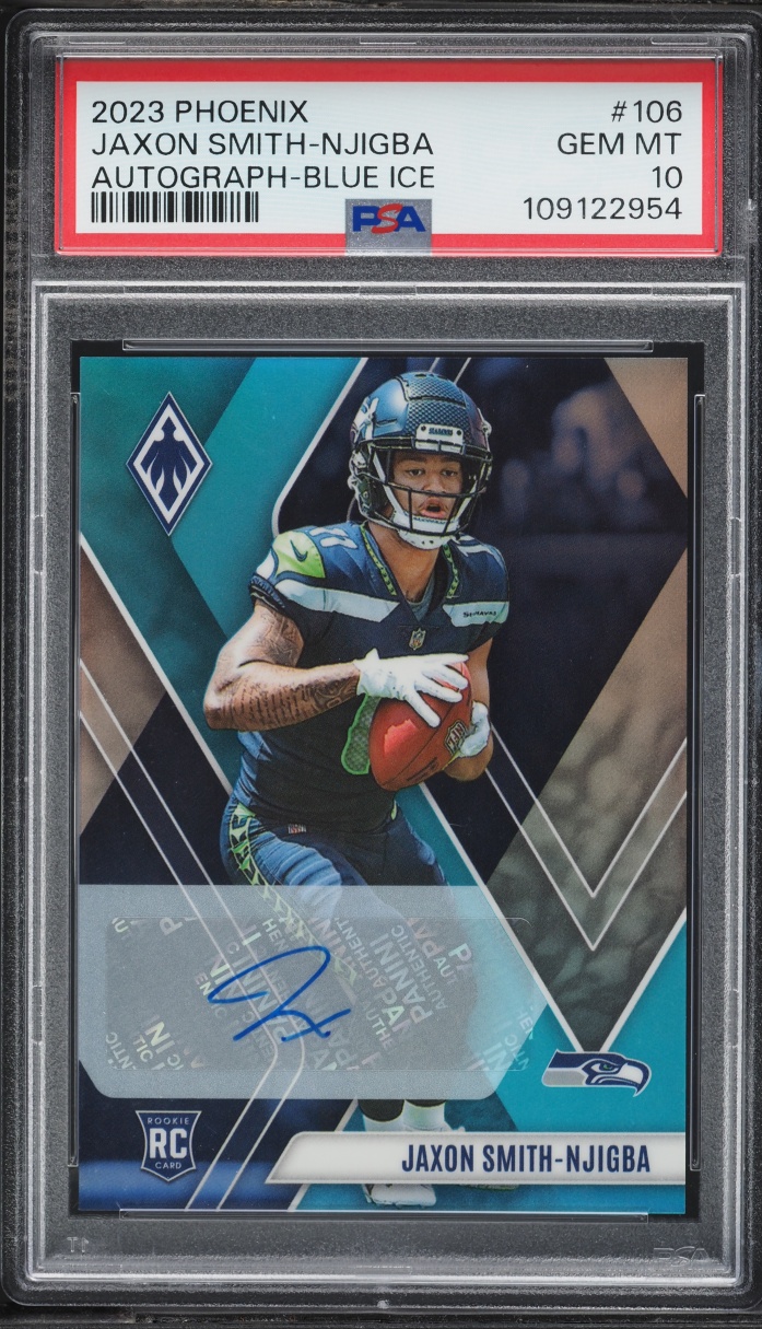 2023 Panini Phoenix Blue Ice Jaxon Smith-Njigba ROOKIE AUTO /15 #106 PSA 10 GEM MINT