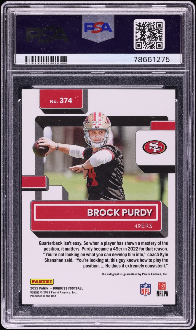 2022 Donruss Football Brock Purdy ROOKIE AUTO #374 PSA 10 GEM MINT