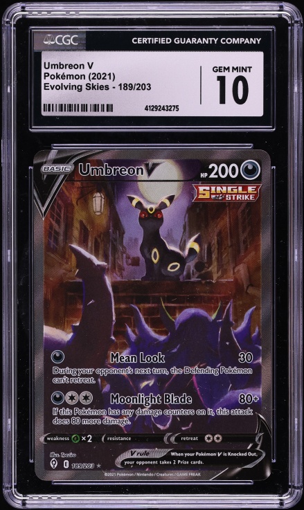 2021 Pokemon Sword & Shield Evolving Skies Alt Art Umbreon V #189 CGC 10 GEM MINT