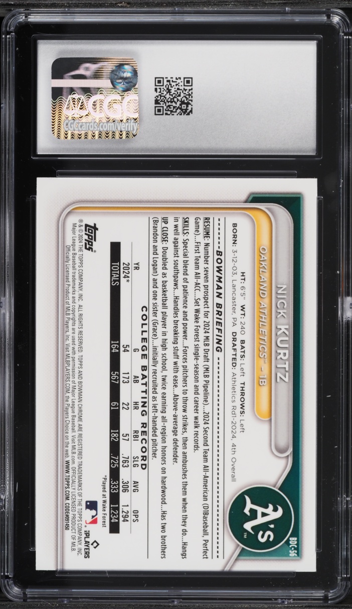 2024 Bowman Chrome Draft Nick Kurtz PROSPECT #BDC-56 CGC 10 GEM MINT