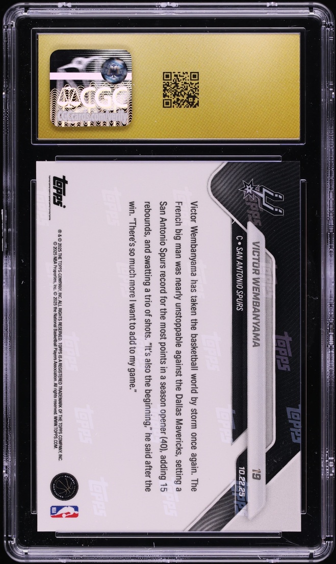 2025 Topps Now Victor Wembanyama #19 CGC 10 PRISTINE