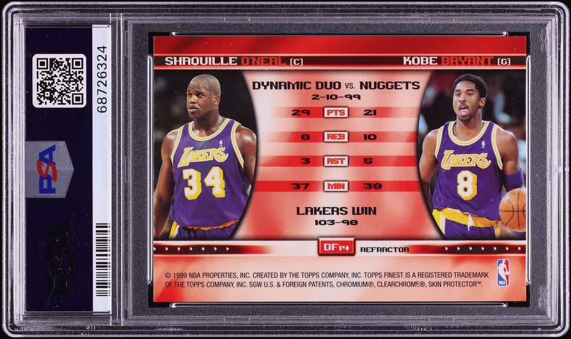 1999 Finest Double Feature Refractor & Non Refractor Kobe Bryant & Shaquille O'Neal #DF14 PSA 8