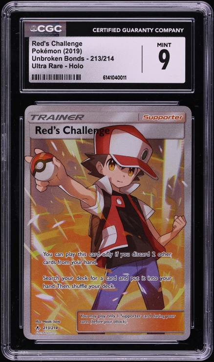 2019 Pokemon Sun & Moon Unbroken Bonds Full Art Red's Challenge #213 CGC 9 MINT