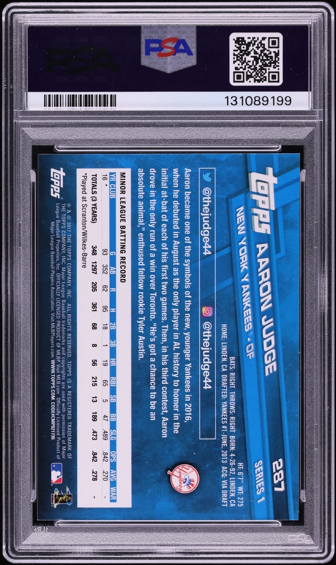 2017 Topps Aaron Judge ROOKIE #287 PSA 9 MINT