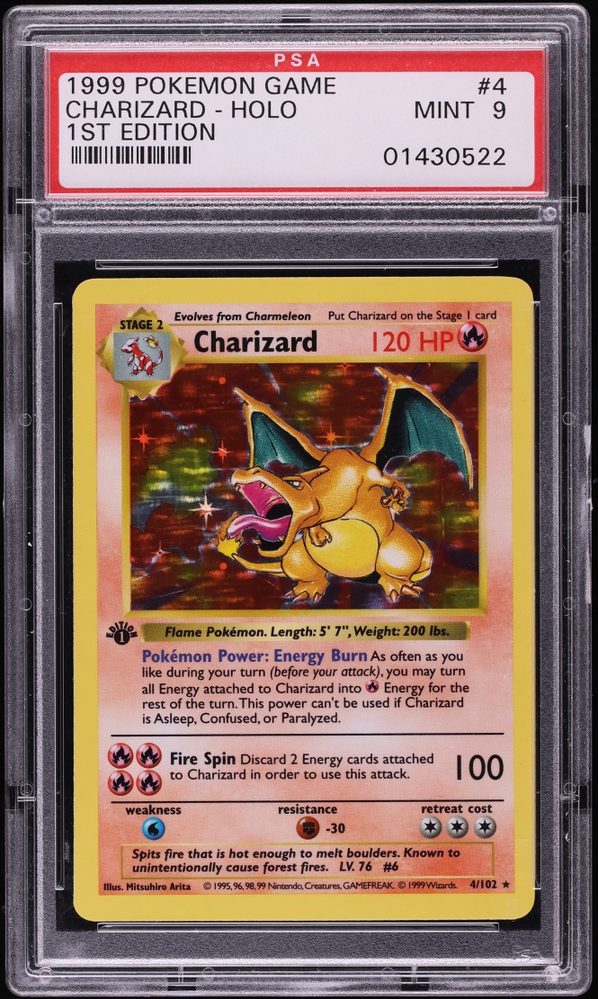 1999 Pokemon Base Set 1st Edition Shadowless Holo Charizard #4 PSA 9 MINT
