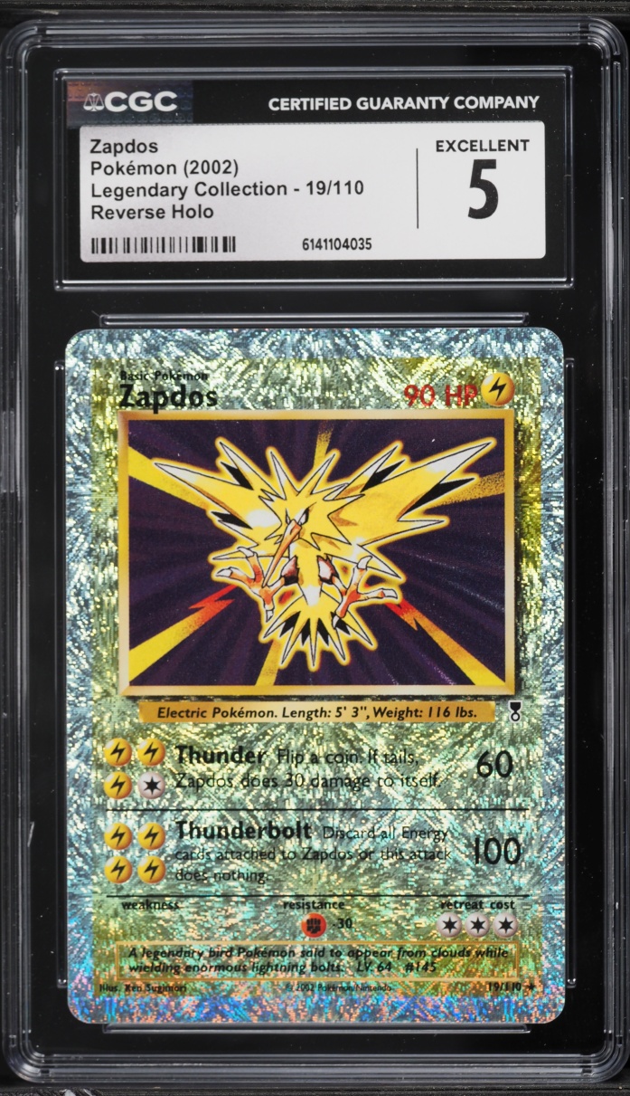 2002 Pokemon Legendary Collection Reverse Holo Zapdos #19 CGC 5 EX