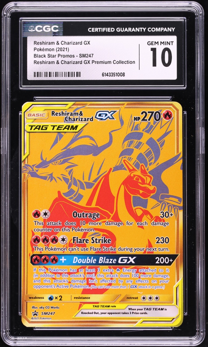 2021 Pokemon Sun & Moon Promo Premium Full Art Reshiram & Charizard GX #SM247 CGC 10 GEM MINT