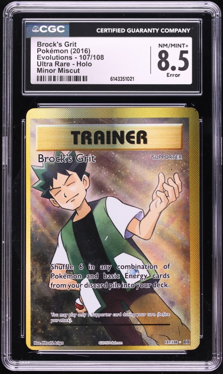 2016 Pokemon XY Evolutions Full Art Error Brock's Grit #107 CGC 8.5 NM-MT+