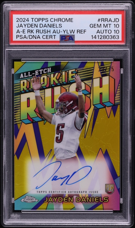 2024 Topps Chrome All Etch Rush Yellow Refractor Jayden Daniels ROOKIE AUTO DNA 10 PSA 10 GEM