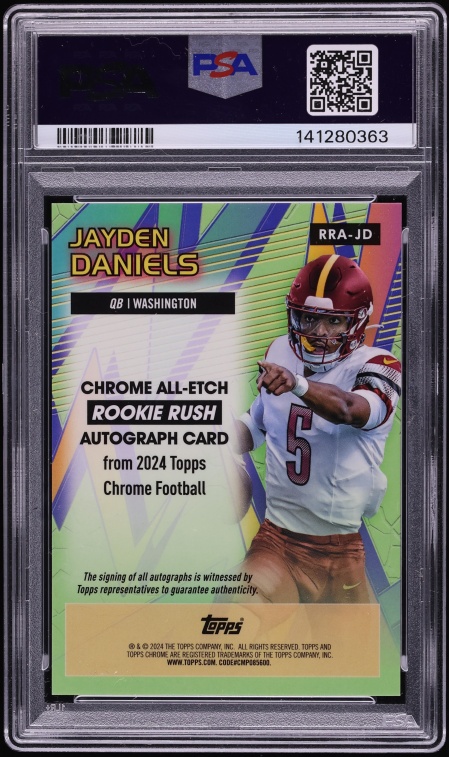 2024 Topps Chrome All Etch Rush Yellow Refractor Jayden Daniels ROOKIE AUTO DNA 10 PSA 10 GEM