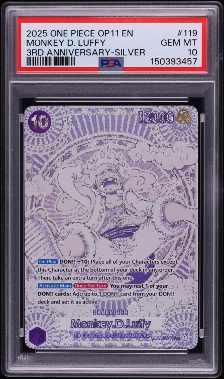 2025 One Piece Fist Divine Speed 3rd Anniversary Silver SP SEC Monkey D. Luffy #OP06-119 PSA 10