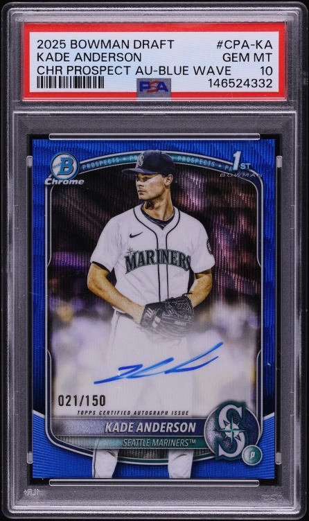 2025 Bowman Chrome Draft Blue Wave Kade Anderson PROSPECT AUTO /150 #CPA-KA PSA 10 GEM MINT