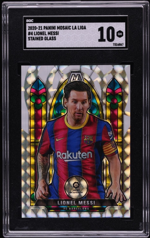 2020 Panini Mosaic La Liga Stained Glass Lionel Messi #4 SGC 10 GEM MINT