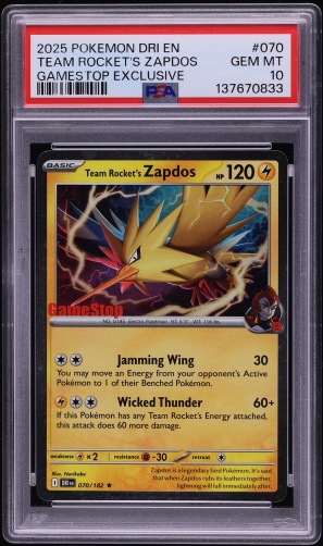2025 Pokemon SV Destined Rivals Gamestop Exclusive Team Rocket's Zapdos #70 PSA 10 GEM MINT