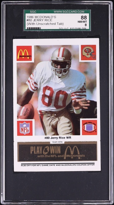 1986 McDonald's 49ers w/ Unscratched Tab Jerry Rice ROOKIE #80 SGC 8 NM-MT