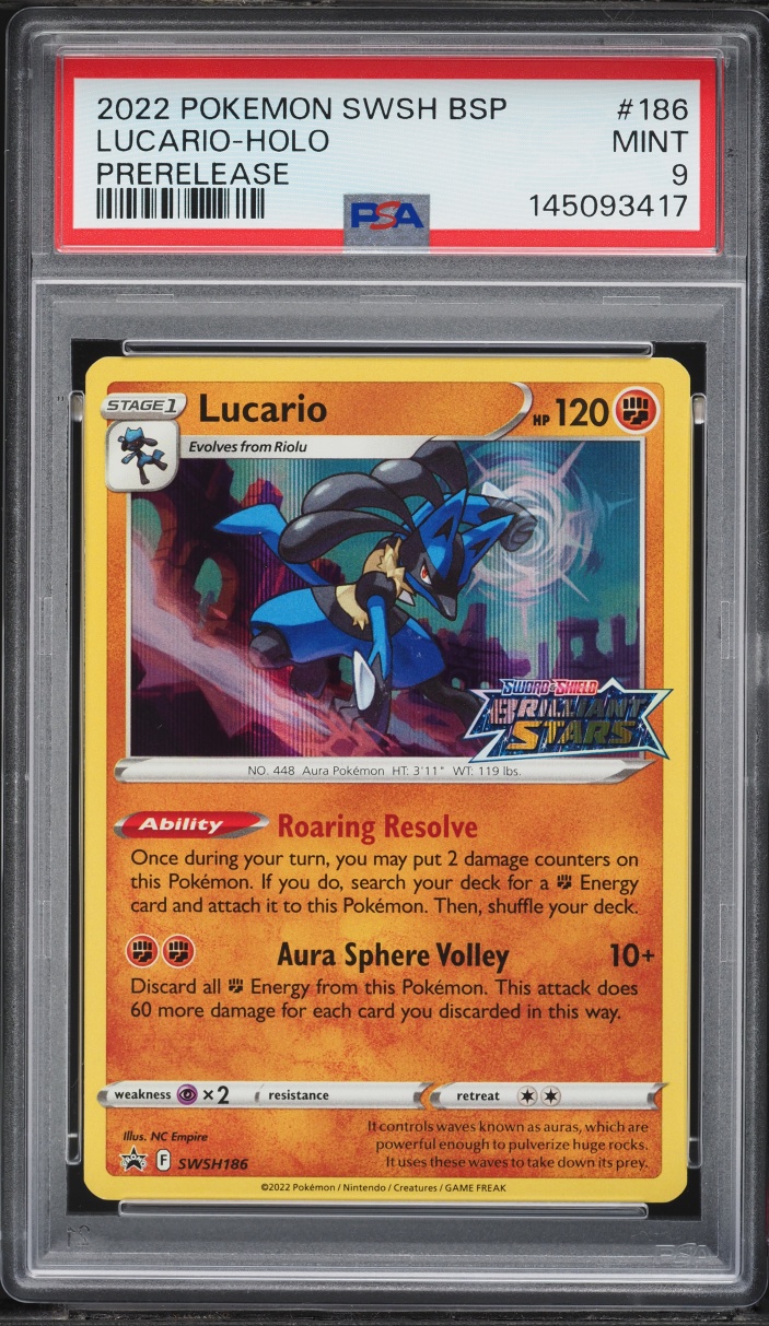 2022 Pokemon SWSH Black Star Promo Prerelease Holo Lucario #186 PSA 9 MINT