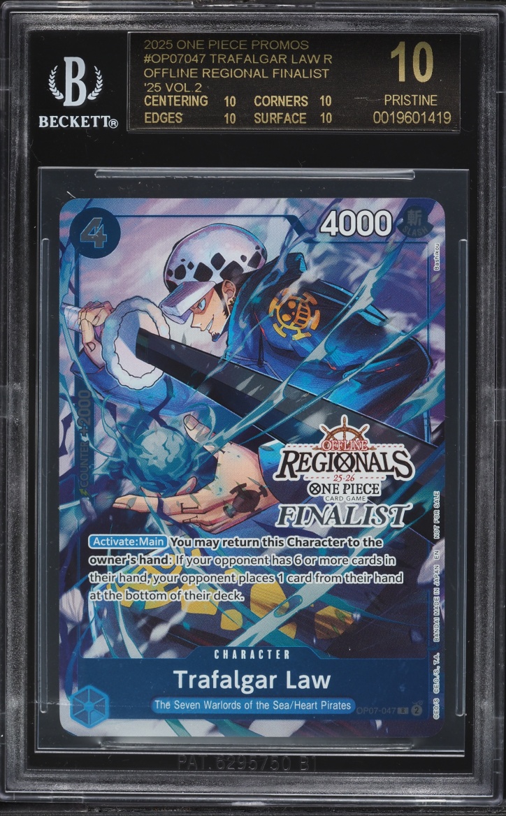 2025 One Piece Promo Offline Regional Finalist Vol 2 Trafalgar Law #OP07-047 BGS 10 BLACK LABEL