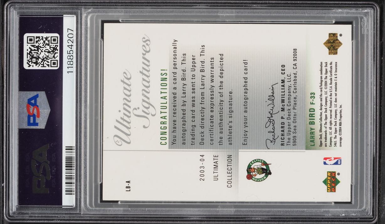 2003 Ultimate Collection Ultimate Signatures Larry Bird AUTO DNA 10 #LB-A PSA AUTH