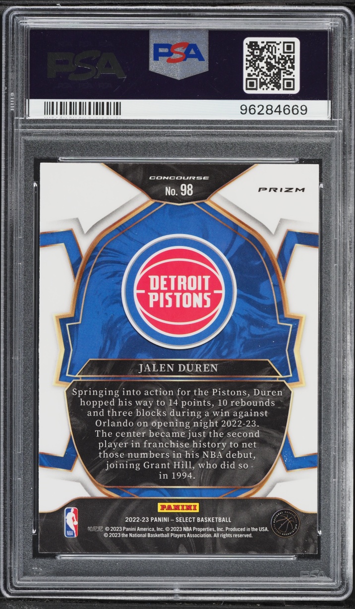 2022 Select Concourse Green Shock Jalen Duren ROOKIE #98 PSA 10 GEM MINT