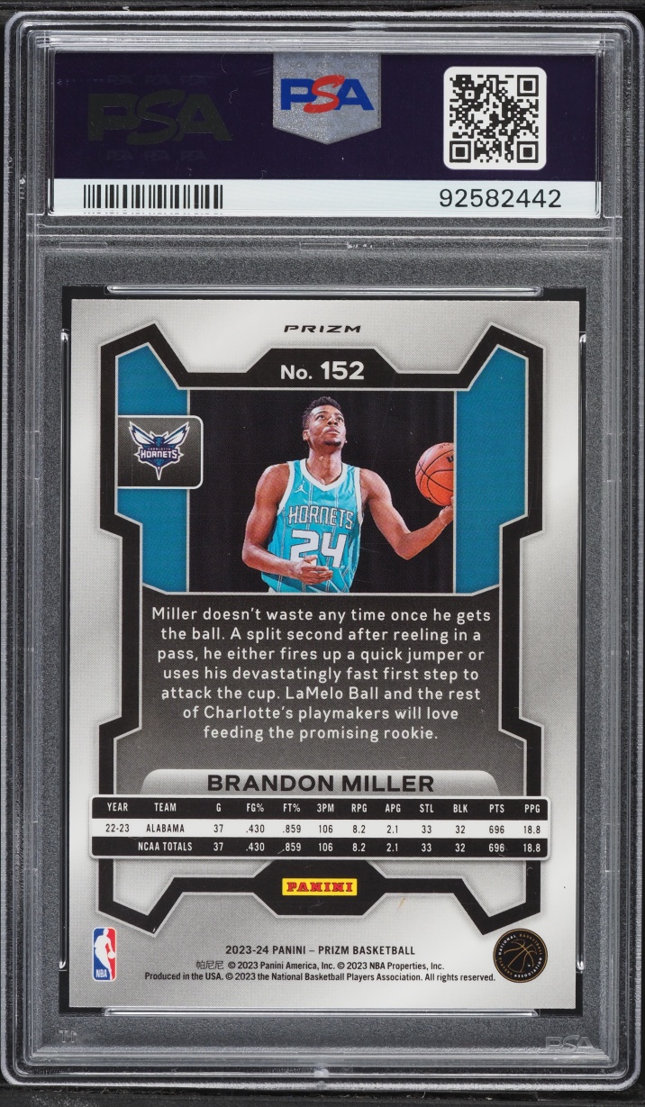 2023 Panini Prizm Silver Brandon Miller ROOKIE #152 PSA 10 GEM MINT