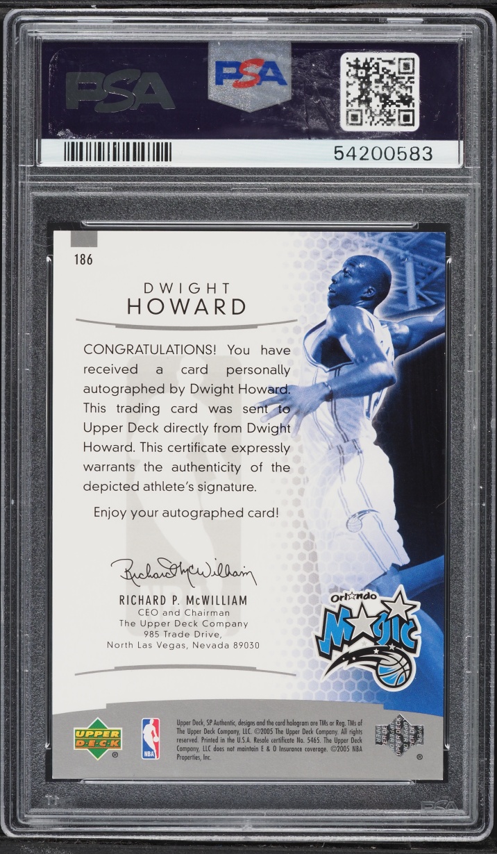 2004 SP Authentic Dwight Howard ROOKIE AUTO /999 #186 PSA 9 MINT