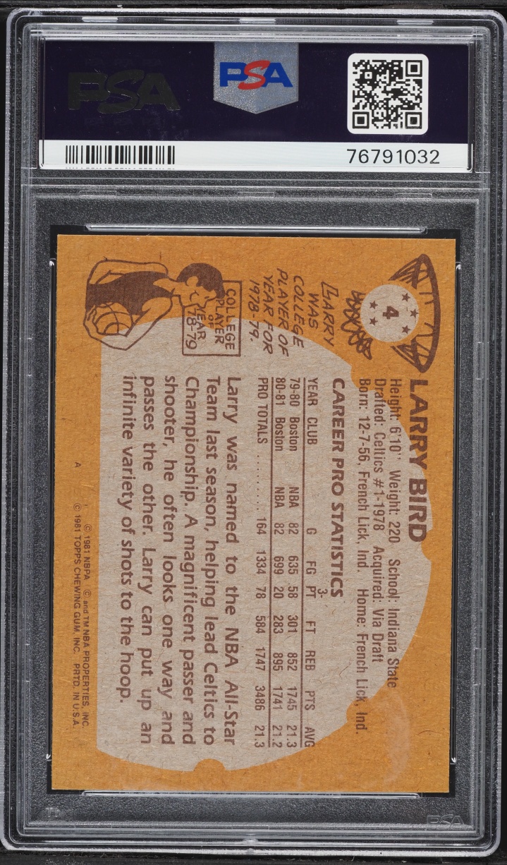 1981 Topps Basketball Larry Bird #4 PSA 7 NRMT