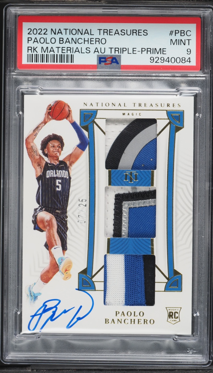 2022 National Treasures Triple Prime Paolo Banchero ROOKIE PATCH AUTO /25 #RMT-PBC PSA 9 MINT