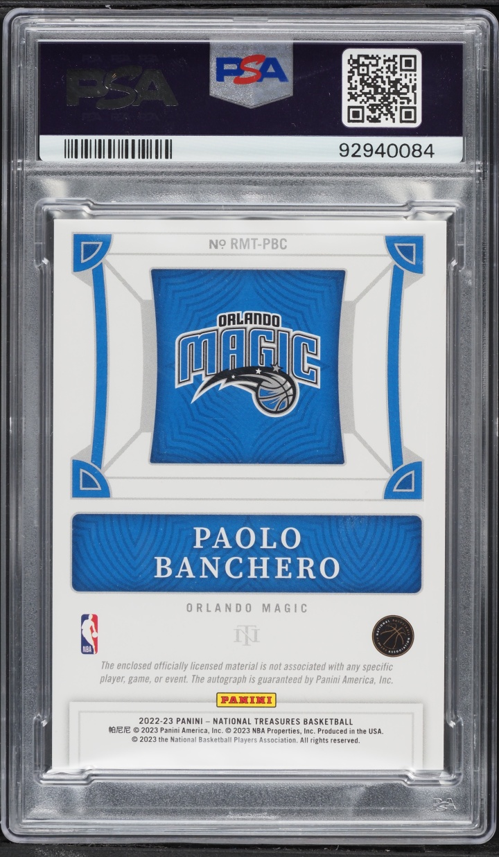 2022 National Treasures Triple Prime Paolo Banchero ROOKIE PATCH AUTO /25 #RMT-PBC PSA 9 MINT