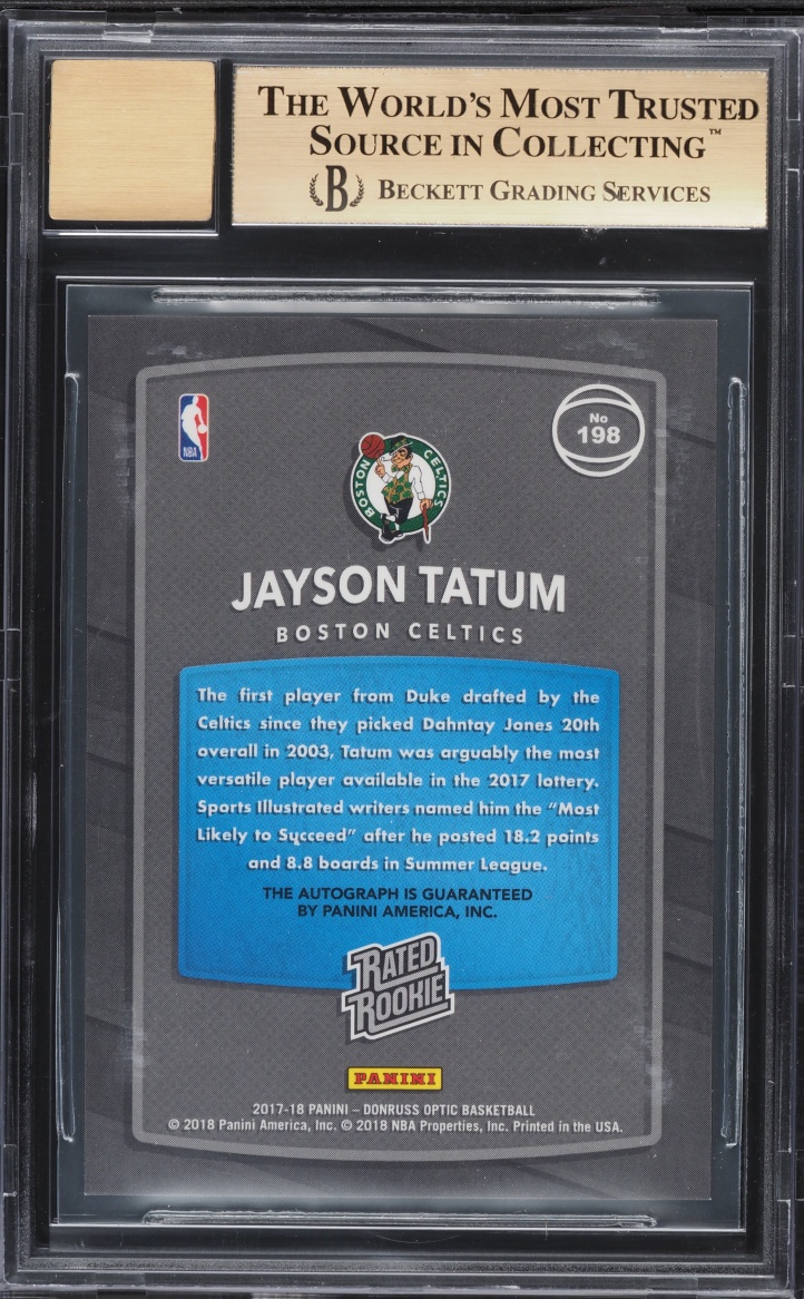 2017 Donruss Optic Jayson Tatum ROOKIE AUTO #198 BGS 9.5 GEM MINT