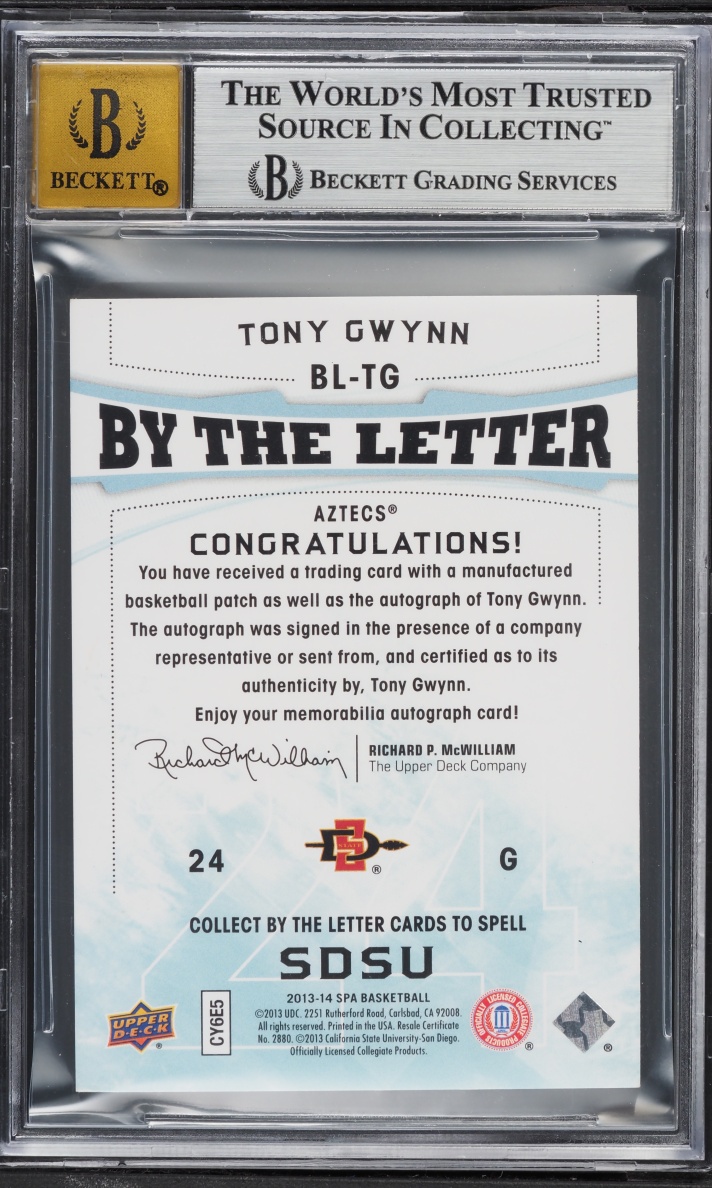 2013 SP Authentic By The Letter Signatures Tony Gwynn PATCH AUTO /15 #BLTG BGS 8.5 NM-MT+
