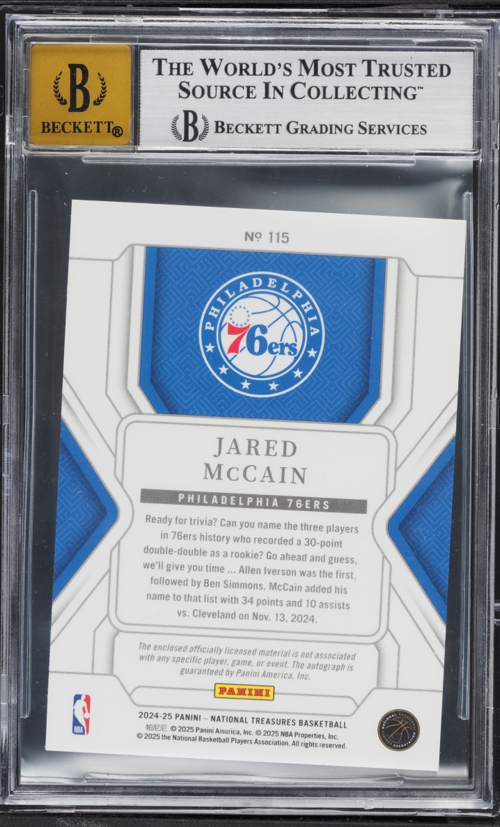 2024 National Treasures Jared McCain ROOKIE PATCH AUTO /99 #115 BGS 8.5 NM-MT+