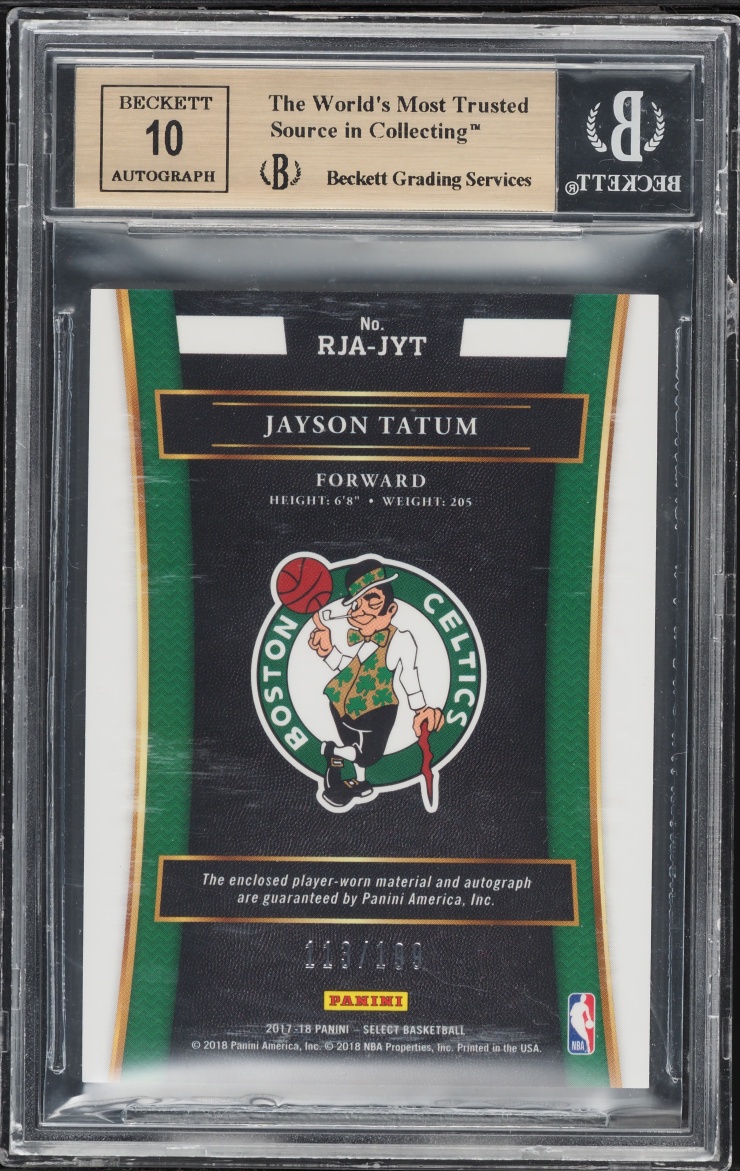 2017 Select Basketball Jayson Tatum ROOKIE PATCH AUTO /199 #RJA-JYT BGS 9.5 GEM MINT