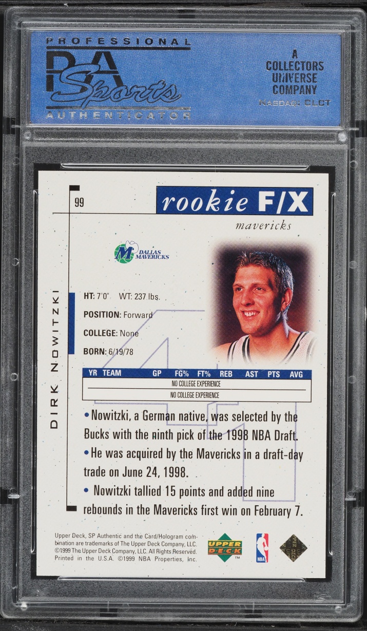 1998 SP Authentic Dirk Nowitzki ROOKIE /3500 #99 PSA 9 MINT