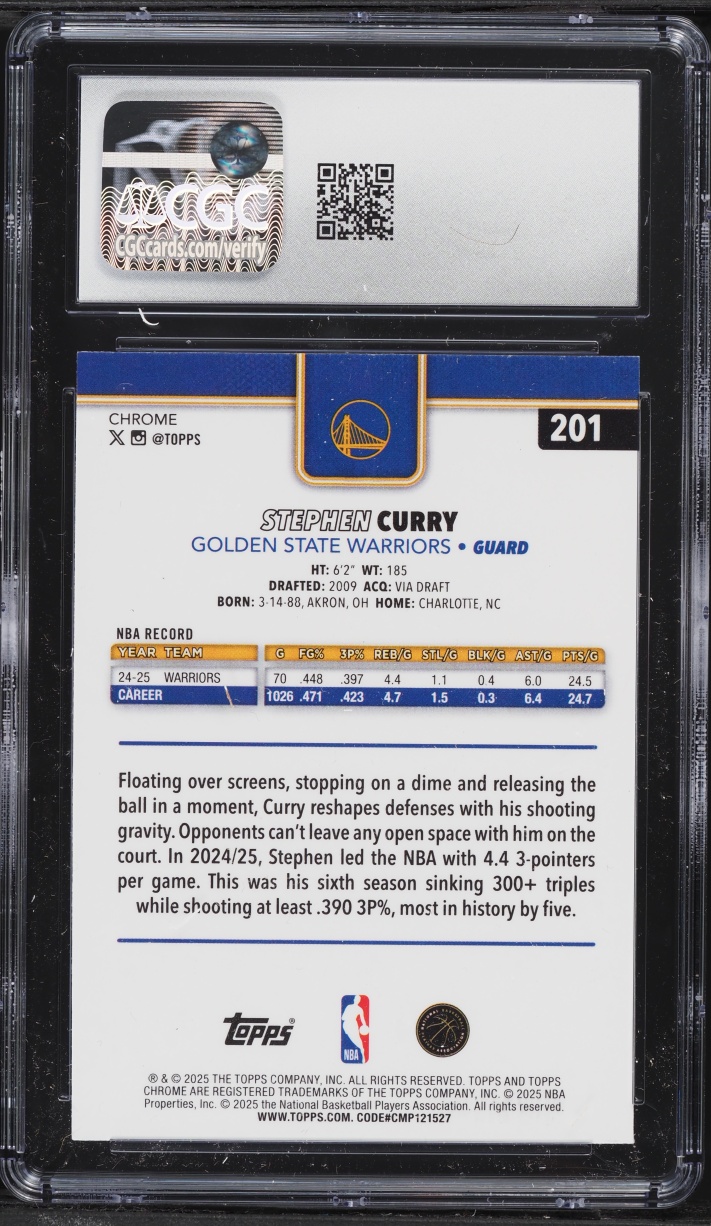 2025 Topps Chrome Stephen Curry #201 CGC 10 GEM MINT