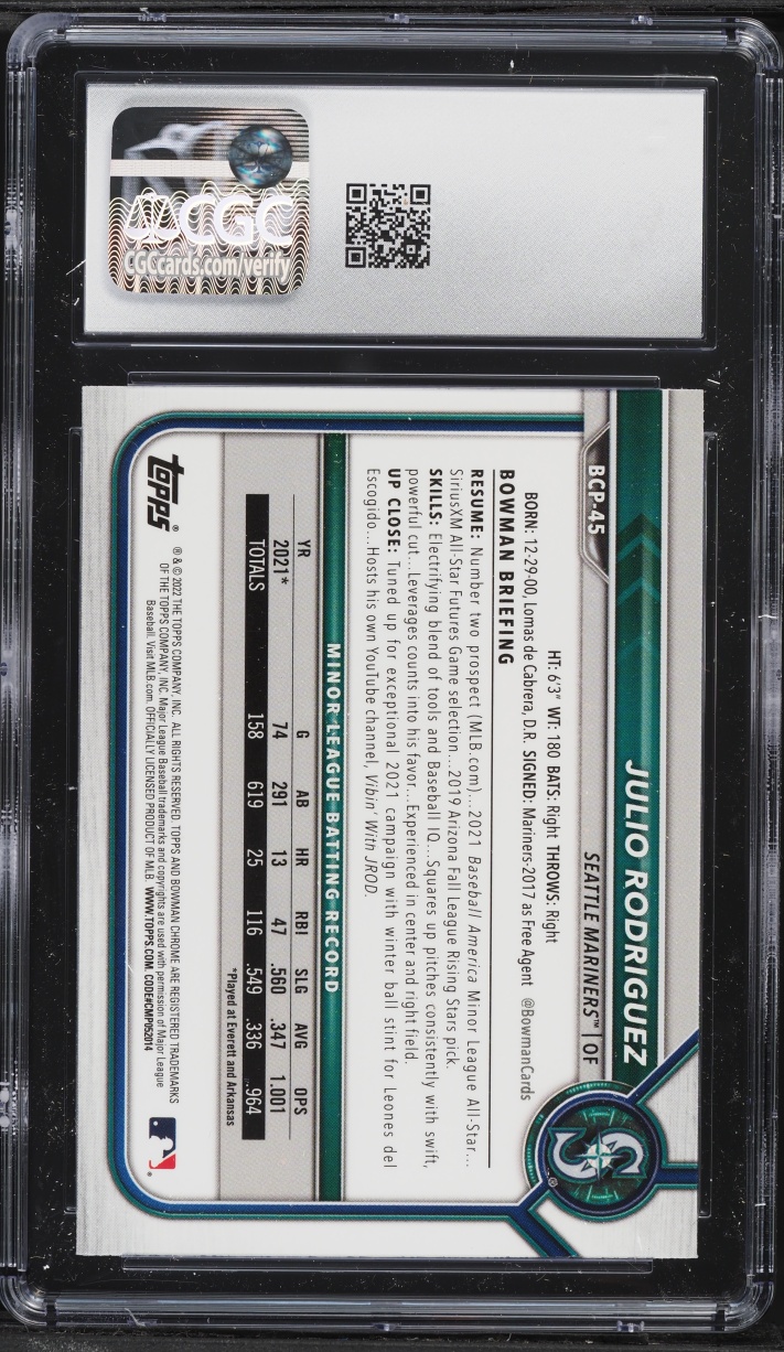 2022 Bowman Chrome Mega Box Julio Rodriguez PROSPECT #BCP-45 CGC 10 GEM MINT