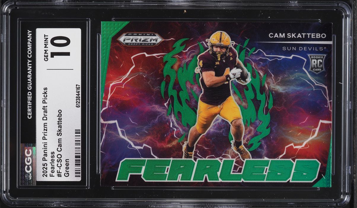 2025 Panini Prizm Draft Picks Fearless Green Cam Skattebo ROOKIE #F-CSO CGC 10 GEM MINT