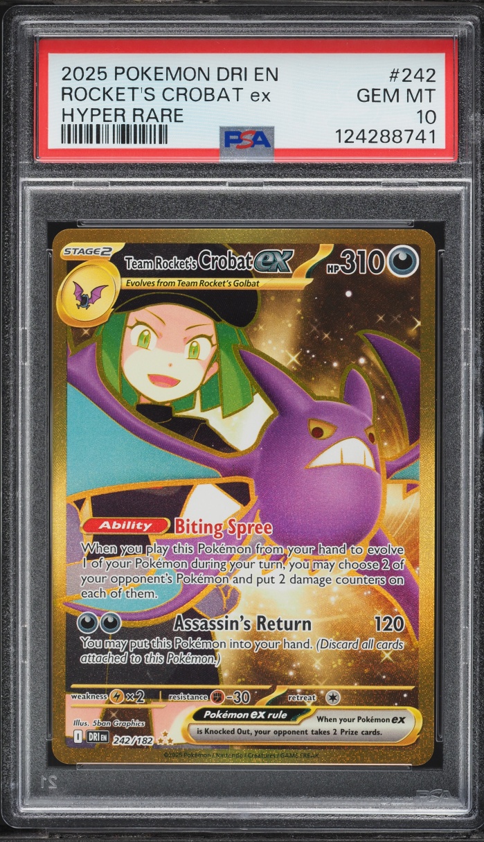 2025 Pokemon Scarlet & Violet Destined Rivals Gold Rare Team Rocket's Crobat ex #242 PSA 10 GEM