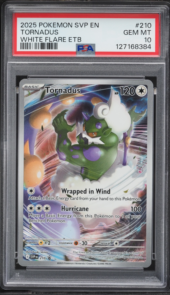 2025 Pokemon Scarlet & Violet Promo White Flare ETB Full Art Tornadus #210 PSA 10 GEM MINT