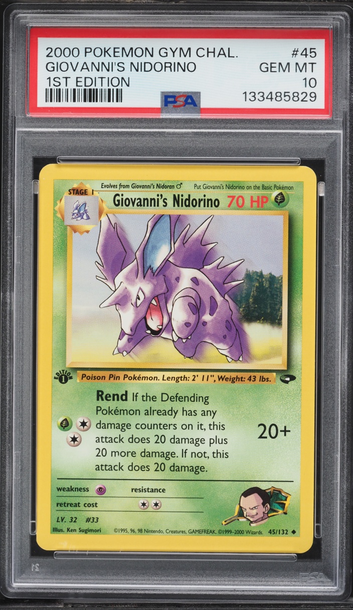 2000 Pokemon Gym Challenge 1st Edition Giovanni's Nidorino #45 PSA 10 GEM MINT