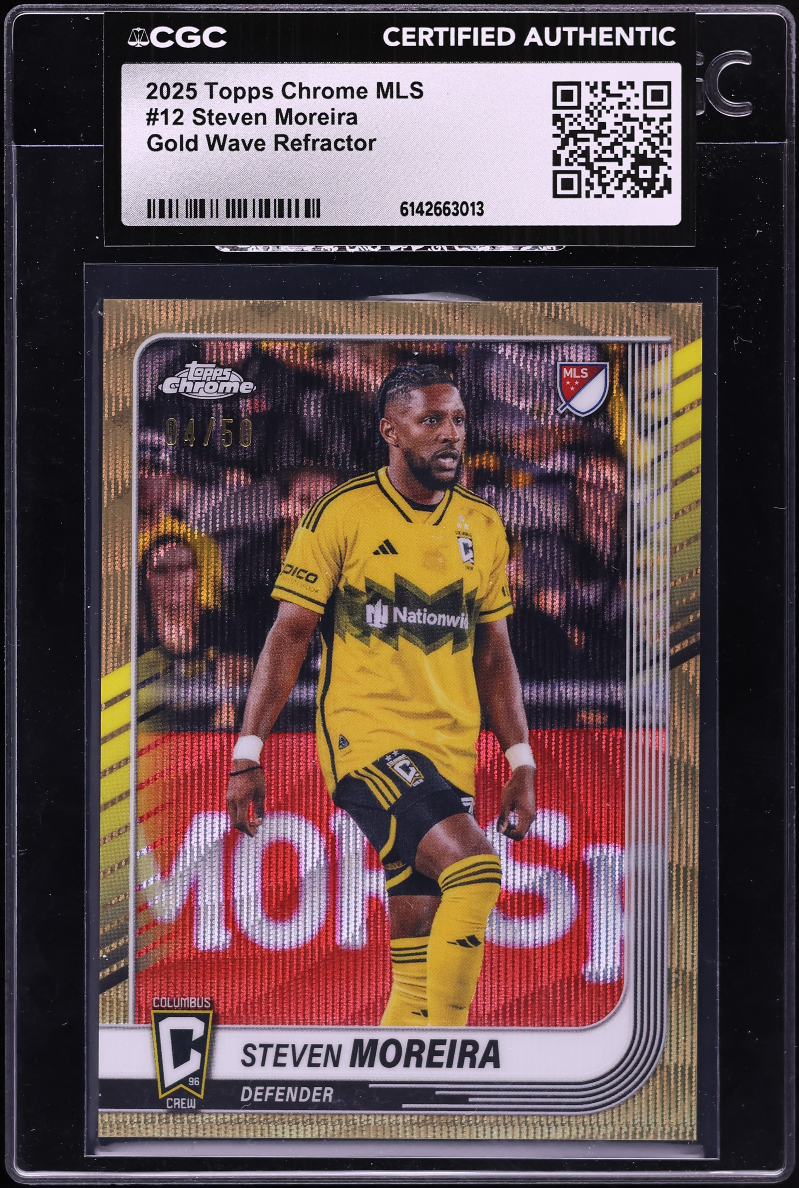 2025 Topps Chrome MLS Soccer Gold Wave Refractor Steven Moreira #12
