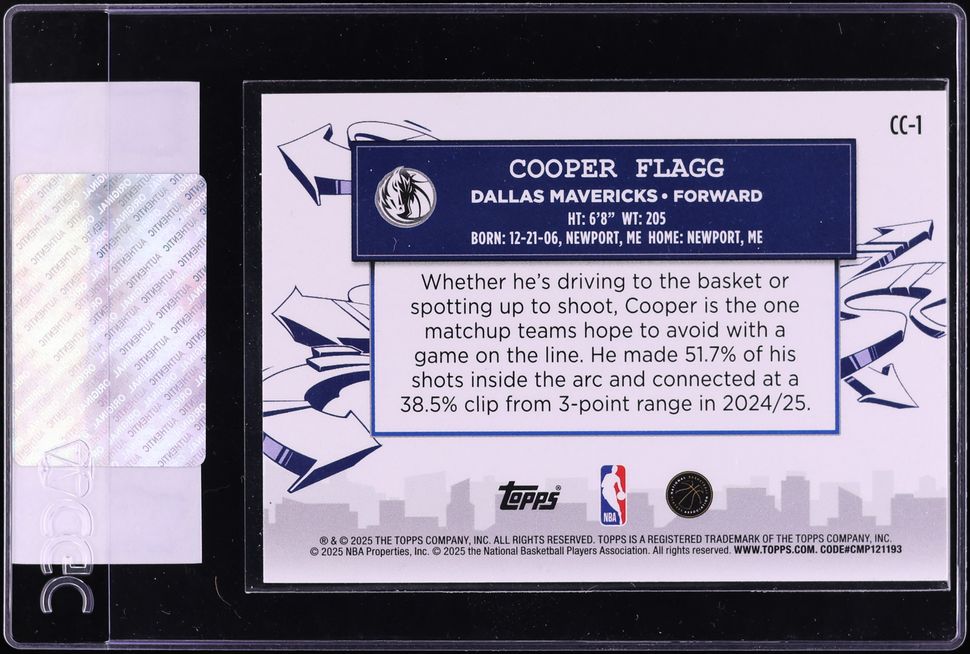 2025 Topps Clutch City Prospects Cooper Flagg ROOKIE #CC-1 CGC AUTH