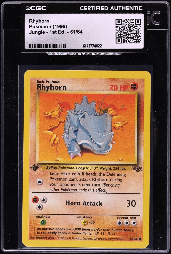1999 Pokemon Jungle 1st Edition Rhyhorn #61 CGC AUTH