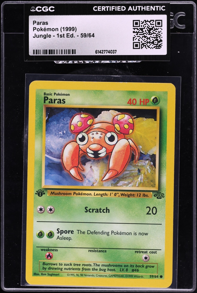 1999 Pokemon Jungle 1st Edition Paras #59 CGC AUTH